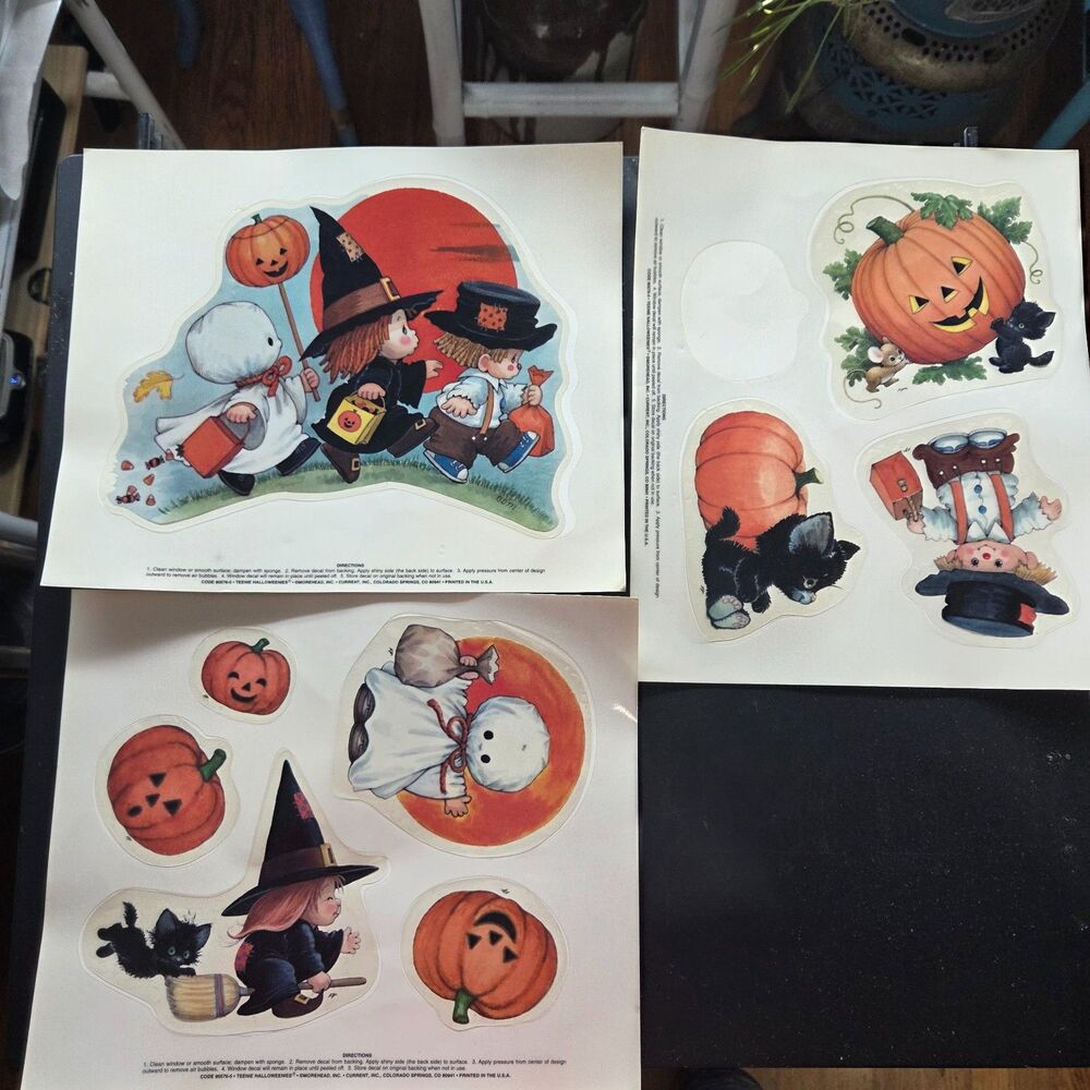 Vintage Teenie Halloweenies Window Clings 3 Sheets Morehead Current Halloween